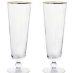GOLD Rim Ribbed Flute Beer Glass 280ml Set Of 6 Pcs