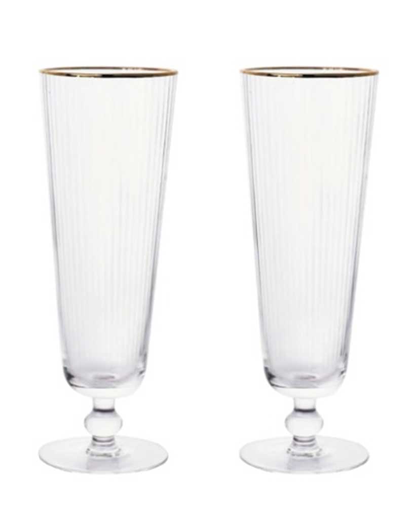 GOLD RIM RIBBED FLUTE BEER GLASS (KD13G)