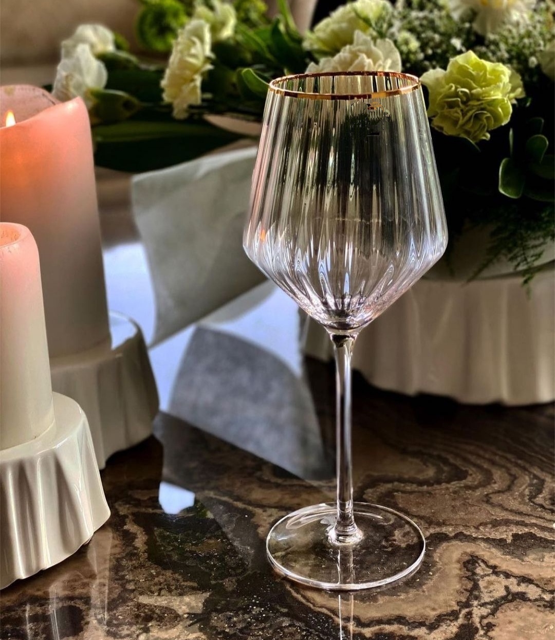 GOLD Rim White Wine Glass  420ml Set Of 6 Pcs