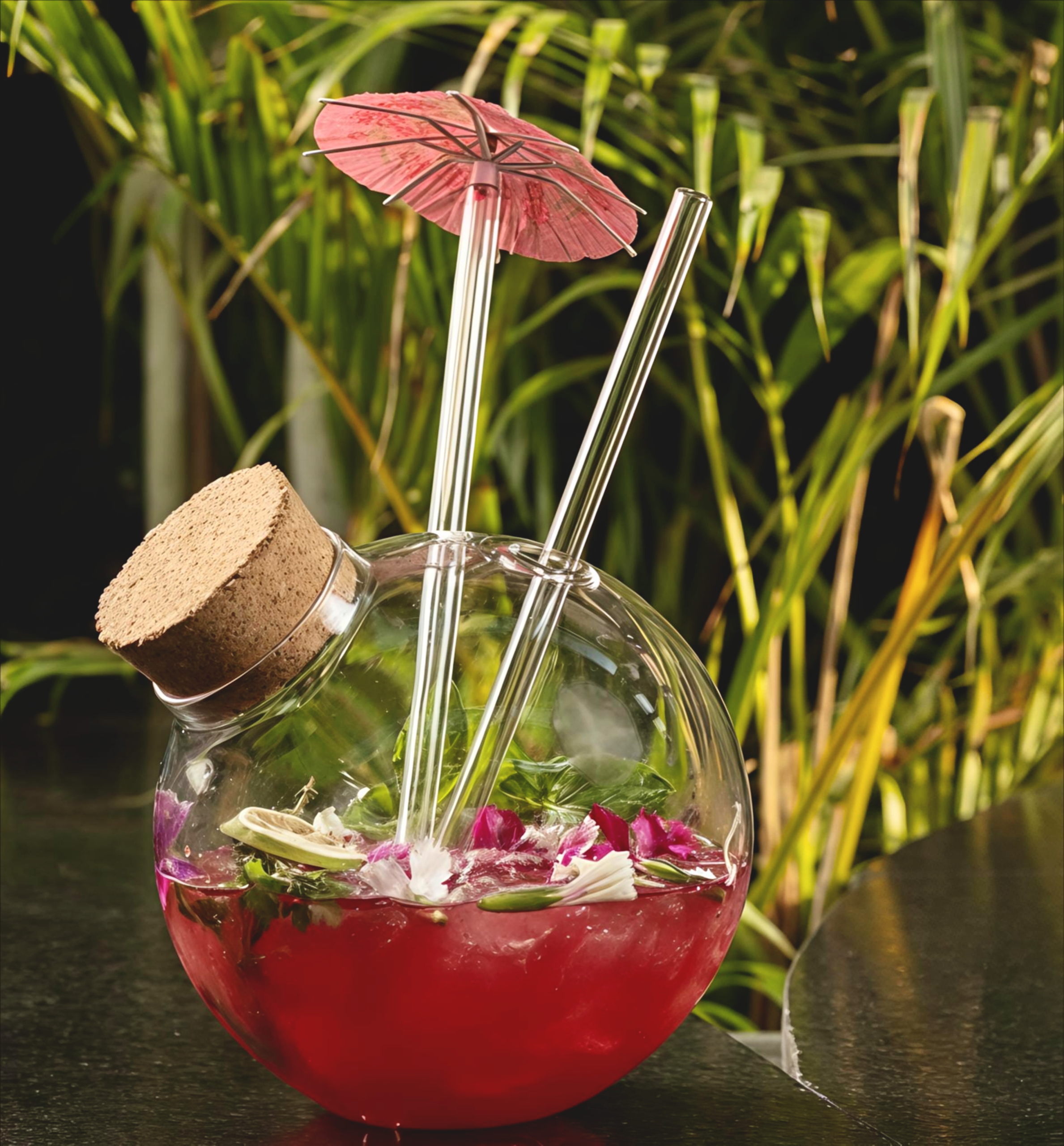 Closed Fish Bowl With Two Glass Straws &amp; Cork 5 Inck 700ml 1 Pc
