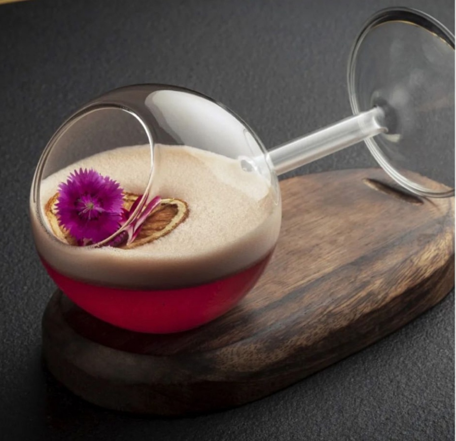 Glass For Eating Tilted With Wooden Base 250ml 2 Pc