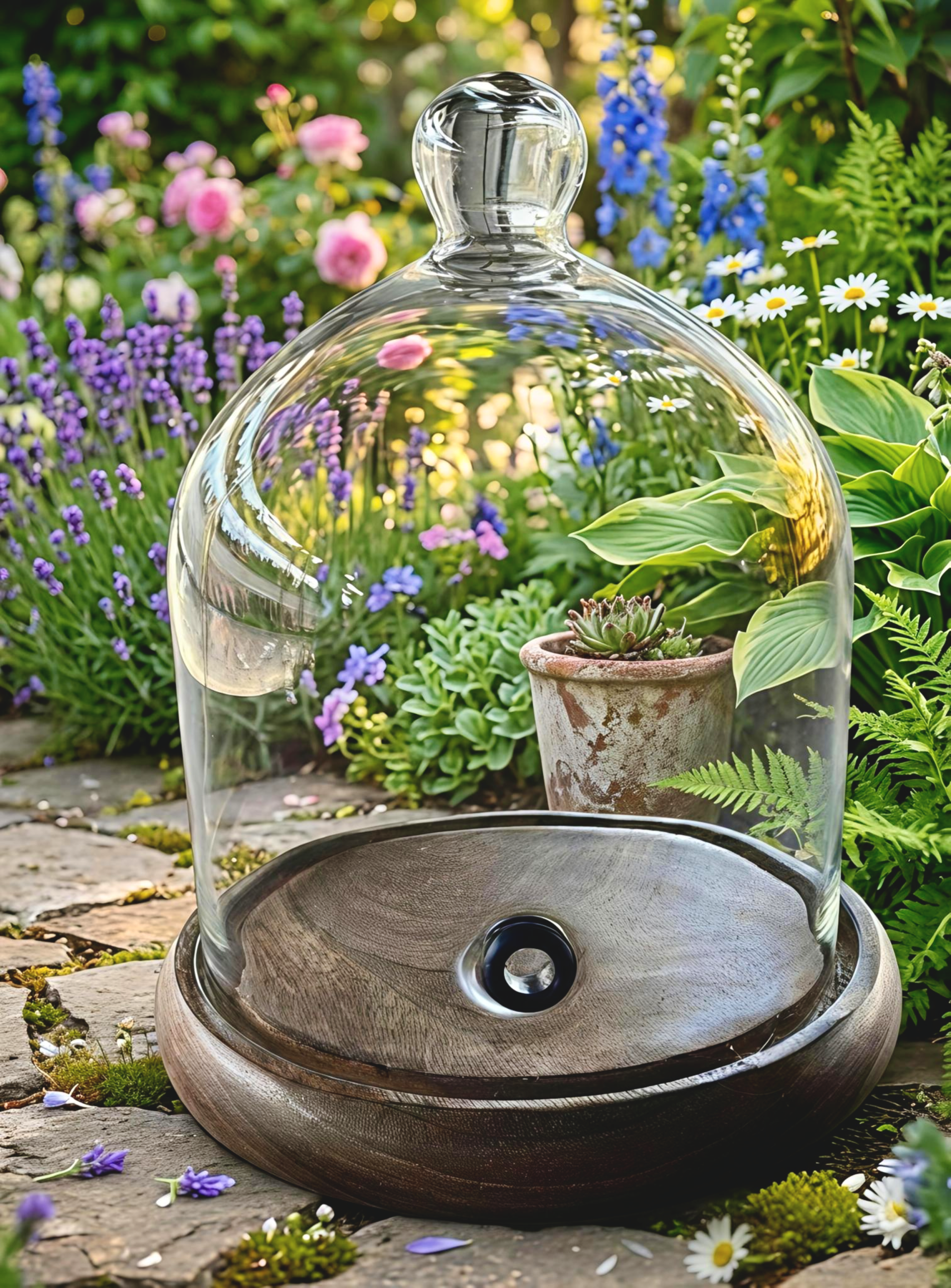Med. Glass Dome Without Hole Height-24cm,Dome Bottom DI-15cm, With Wooden Base Dome H-25.5cm - Image 2