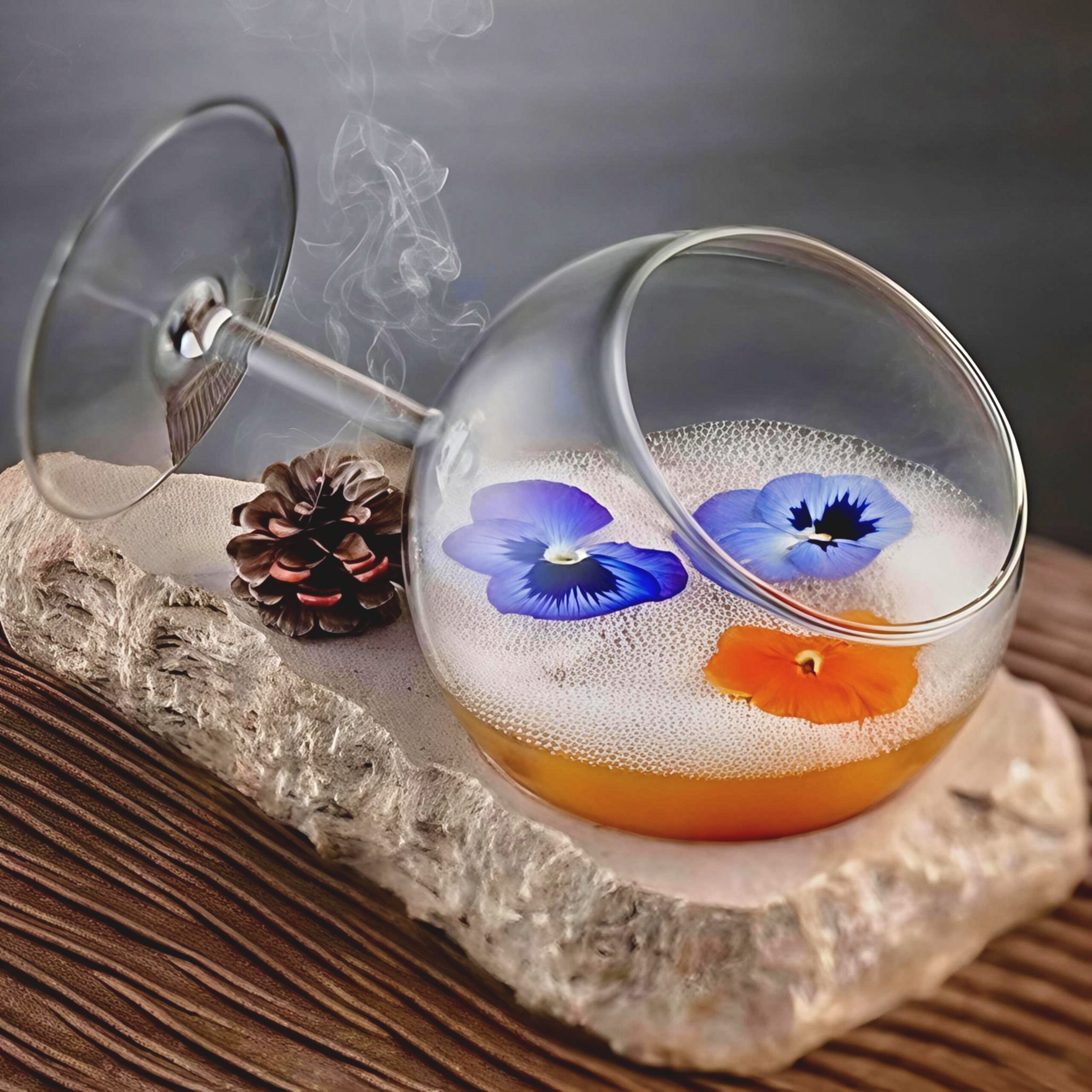 Glass For Eating Tilted With Wooden Base 250ml 2 Pc