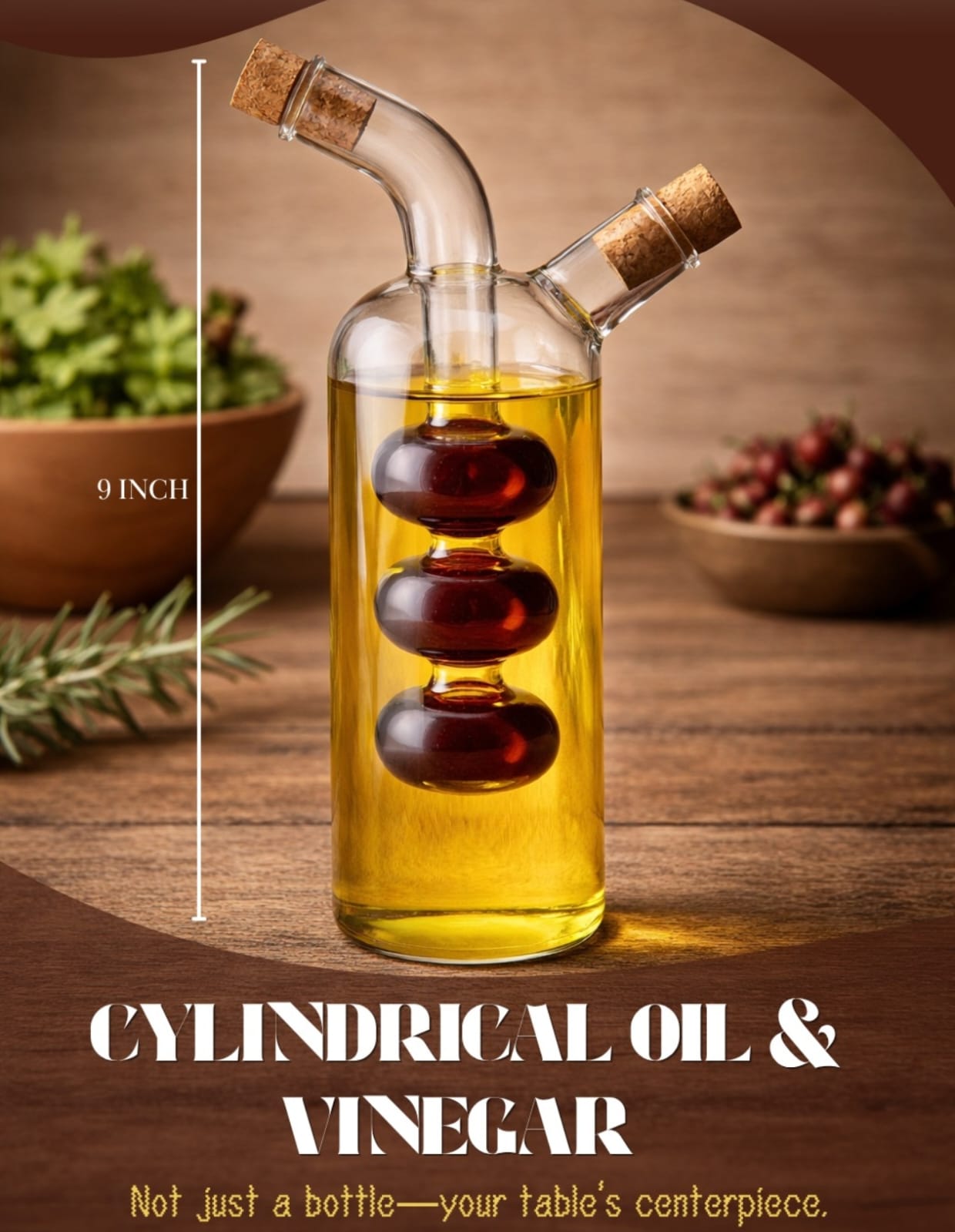 Cylindrical Oil &amp; Vinegar Bottle 300 /100ml1 Pc